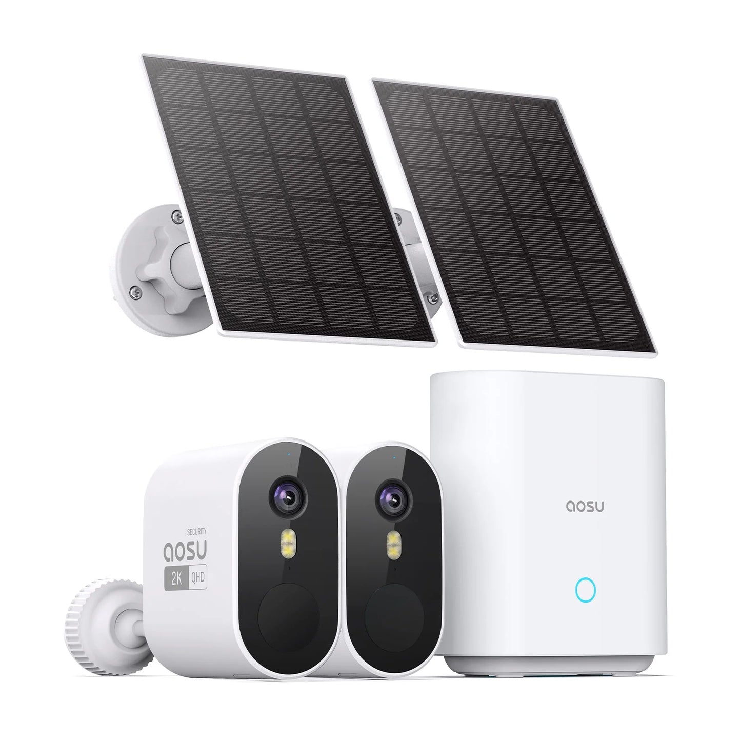 Aosu 2k solar security camera system with homebase,5g wi-fi wireless outdoor camera,home surveillance system camera work with alexa/ google assistant