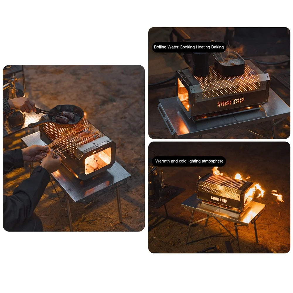 Shinetrip campfire grill for cooking outdoors, stainless steel heating stove