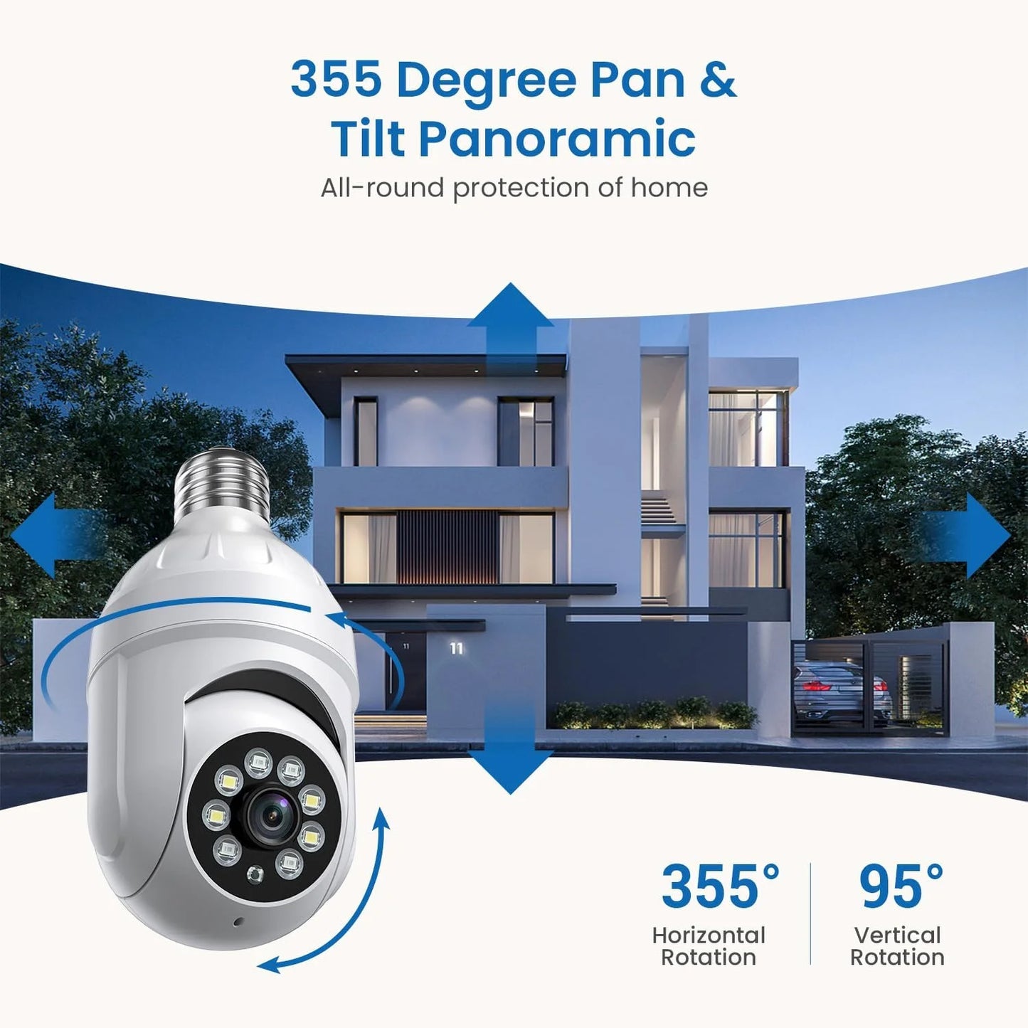 Bitep 1080p light bulb security camera, 355° panora dome cam, live view, ai human detection, 2-way