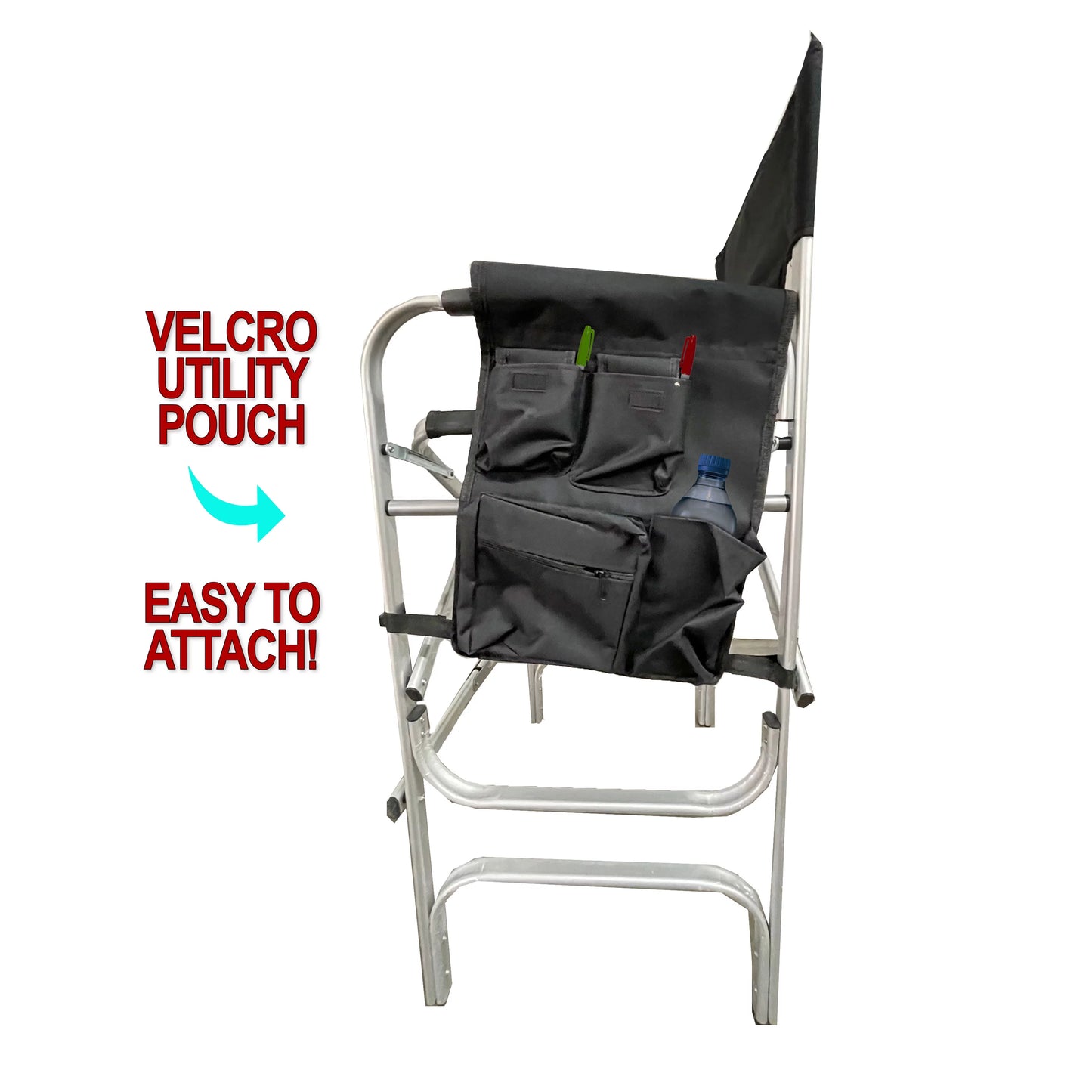 Voyager tools wide body tall directors chair folding light weight aluminum frame with extra-large folding tray and storage pouch tall travel chair