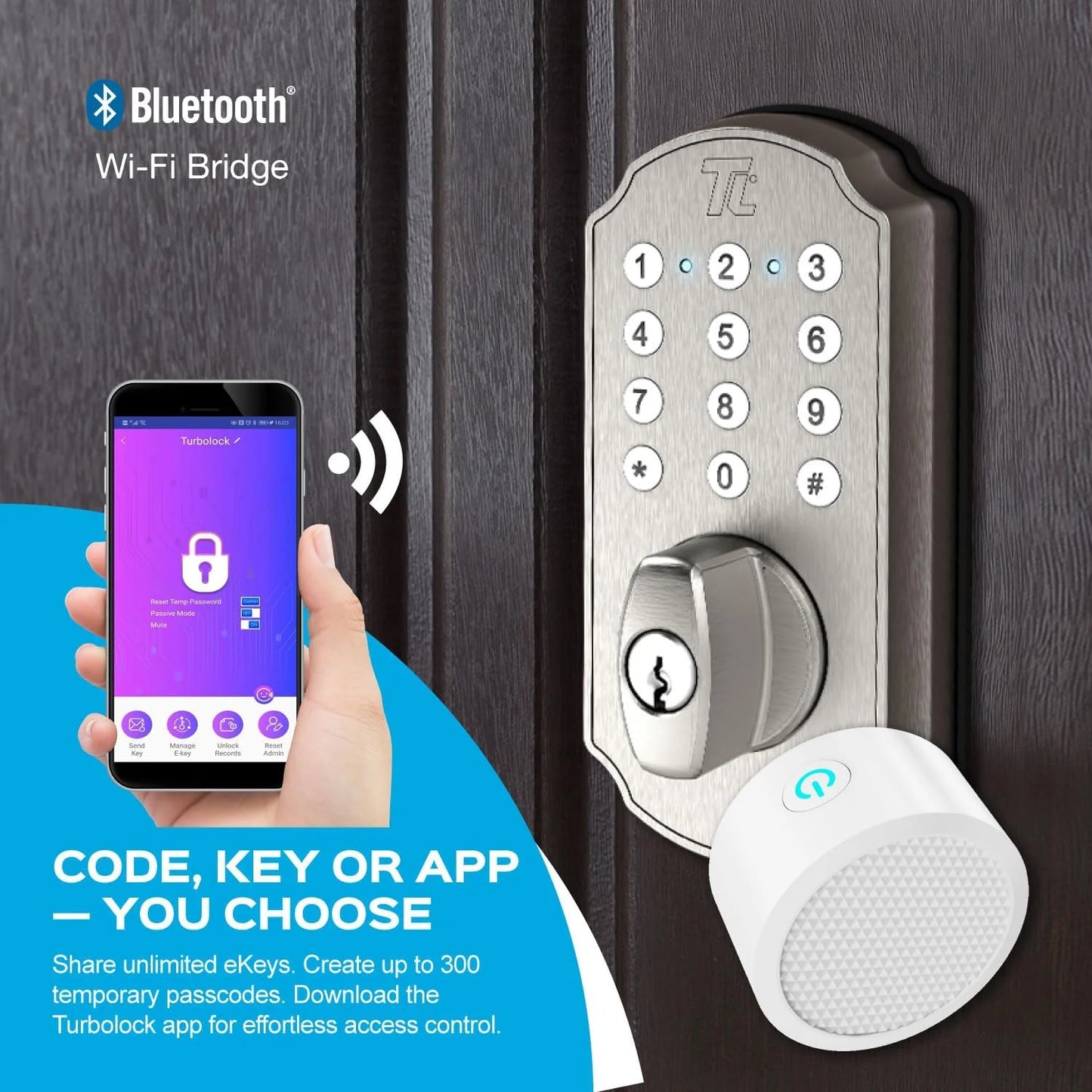 Turbolock tl115 keyless entry door lock smart deadbolt with electronic keypad for front door home mobile app brushed nickel